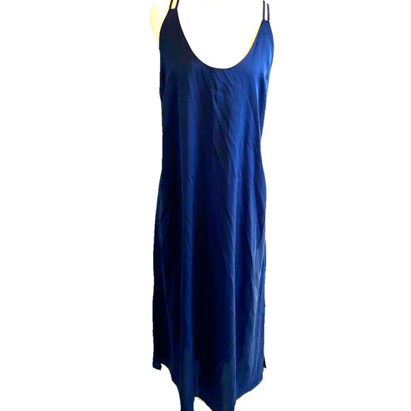 Slip Dress XL Night Gown pjs sexy open back Navy Blue silky Minimalist comfy - Picture 1 of 8